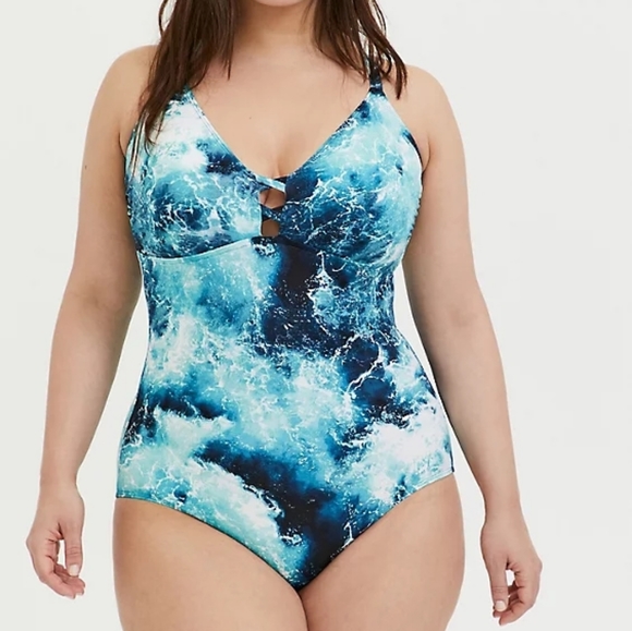 torrid Other - BLUE OCEAN LACE BACK WIRELESS ONE-PIECE SWIMSUIT